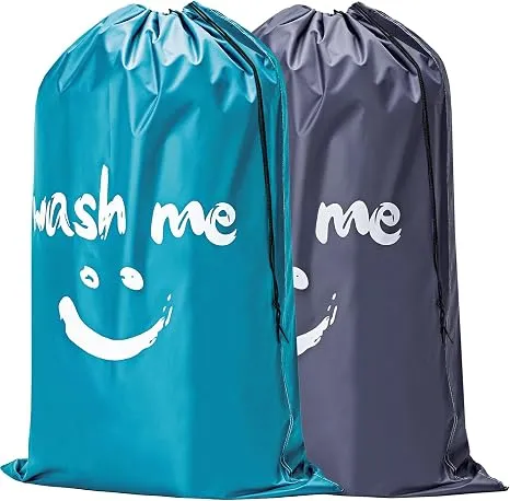 HOMEST 2 Pack XL Laundry Bags 28" x 40", Machine Washable Drawstring, Gray & Sky Blue