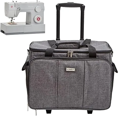 HOMEST Sewing Machine Carrying Case with Wheels, Universal Rolling Tote, Grey