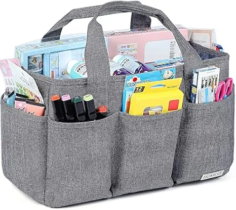HOMEST Craft Organizer Tote with Multiple Pockets, Grey